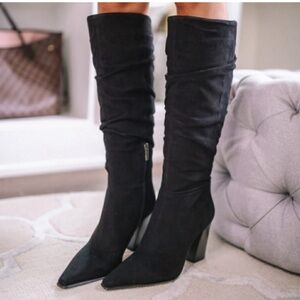 NWT VINCE CAMUTO Derika Black Suede Leather Pointed Toe Ruched Boots Size 9.5